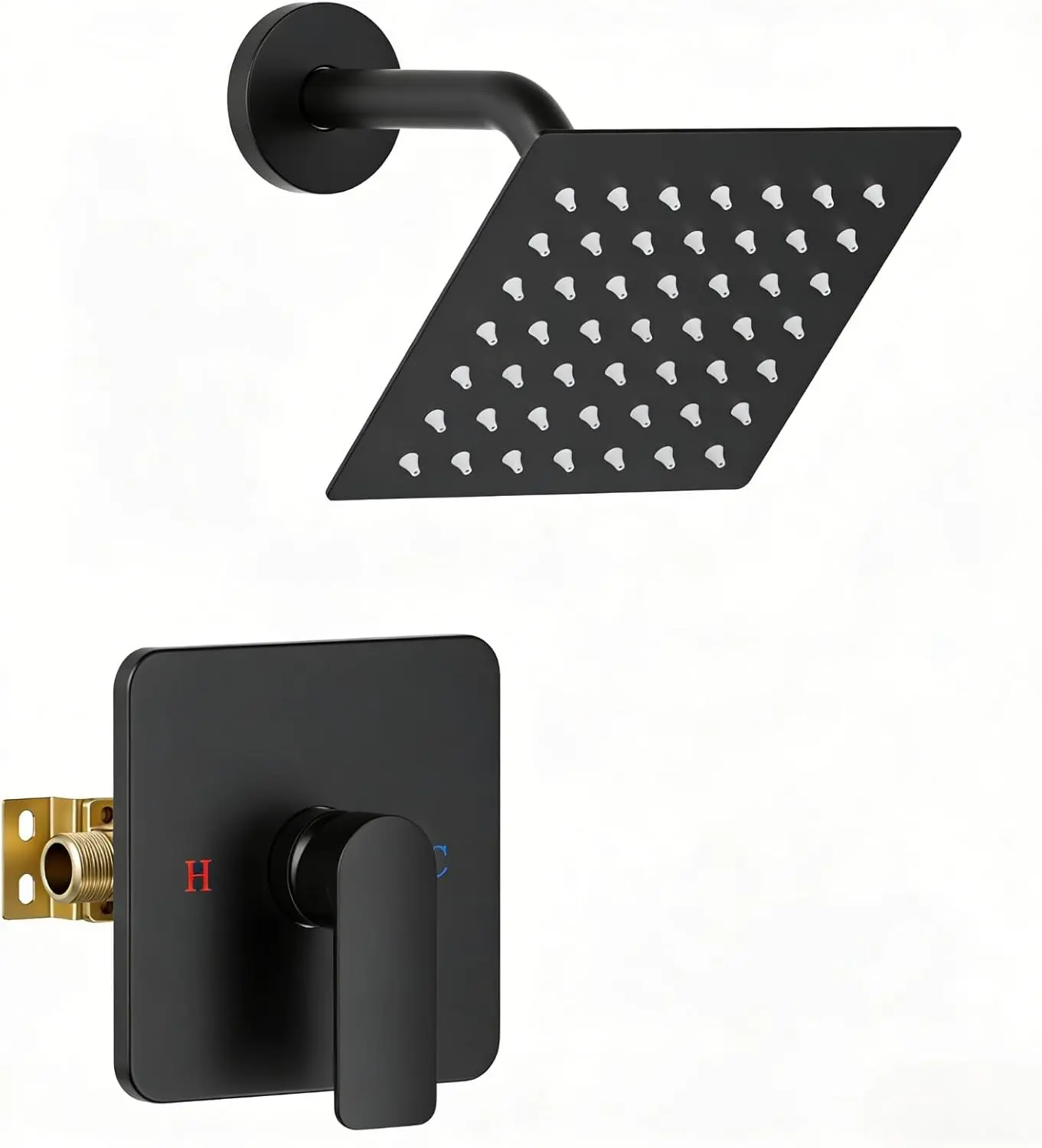 Square Rainfall Shower Head Faucet Set With Valve Shower Fixtures, Wall Mounted Single Handle Bathroom Rain Shower System, Single Function Shower Trim Kit