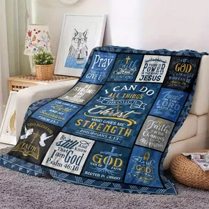 [Cozy Christian Blanket] Soft, Warm, and Cozy Christian Flannel Blanket Inspirational Uplifting Scripture Messages, Contemporary Design, Durable Quilting Perfect Gift for Believers, Spiritual Gift Item, Home, Office, Travel, Camping, All Seasons-280GSM