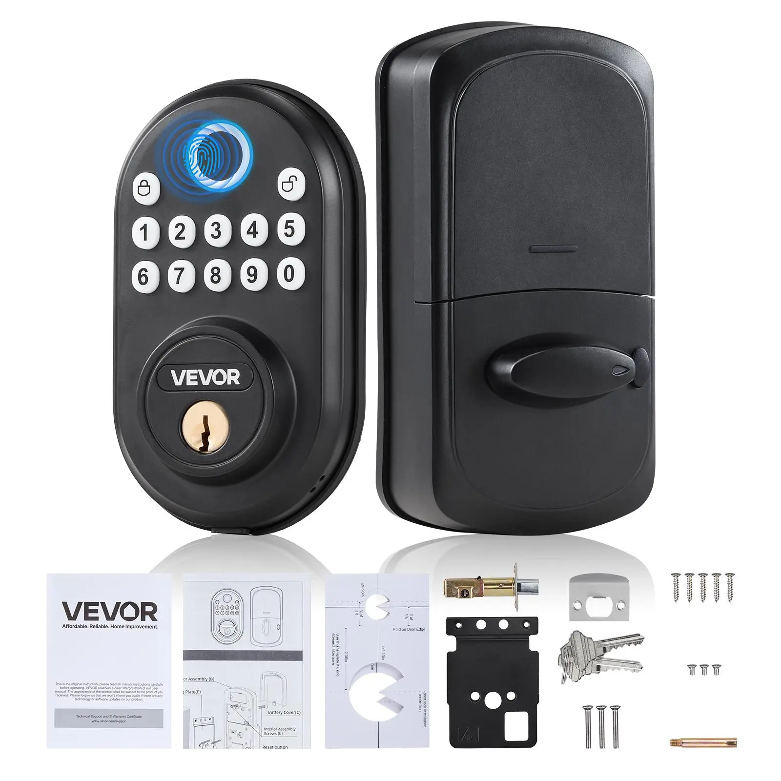 【summerfinds】VEVOR Fingerprint Door Lock with Keypad Code Key One-Time Anti-Peeking Password Silent Mode Constant Unlock Mode Aluminum Alloy Panel Electronic Keypad Deadbolt for Entry Doors