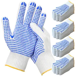 PAKNADA 24-Pair Cotton Work Gloves with Blue PVC Dots, Reusable Anti-Slip Grip Gloves for Construction, Warehouse & Gardening