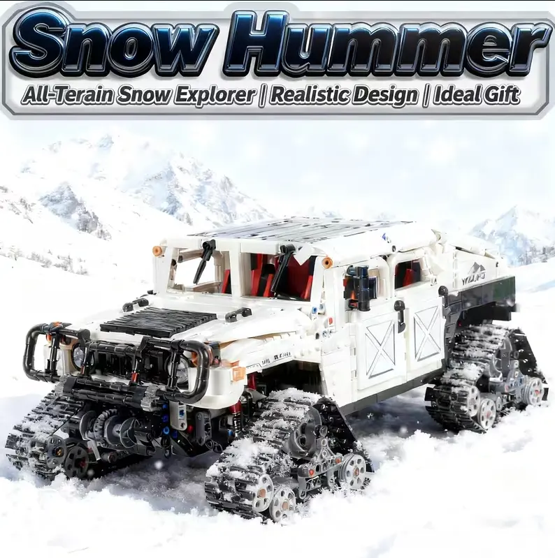 Snowfield Hummer Tracked Vehicle Building Block Set, Anti-Slip Track Wheel RC Drivable Technic SUV, STEM Toy, Brick Set Car, Holiday Gift for Kids 8-14, Collectible Kit for Adults, Building Block Sets, Brick Set Cars