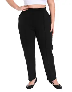 HDE Women's Plus Size Pull On Pintuck Pants Casual Dressy Sweatpants with Pockets High Rise Elastic Waistband Stretchy Cotton Blend Trouser