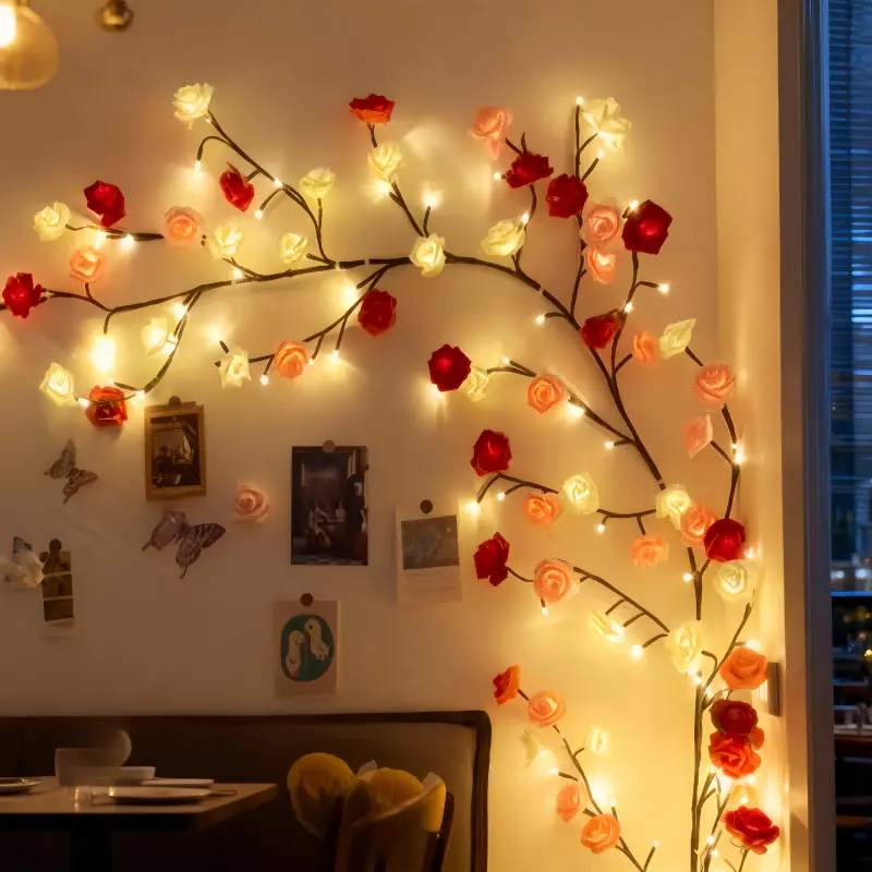 Summerwins 96-LED Artificial Rose Tree Lights - USB Powered, Remote Control, 8 Modes, LED Strip Light, Mood Lighting, House Decor for Valentines Day, Birthday Events, Room Decor