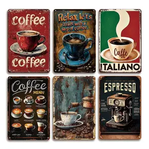 Coffee Bar Vintage Tin Sign, 6 Counts/set Coffee Wall Art Decor, Metal Poster Sign Plaque, Indoor & Outdoor Decoration for Home Decor, Room Decor