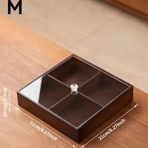 Walnut Wood Multi-Compartment Tray with Lid, Food Storage Organizer, Snack Container, Snacks, Biscuits, Cookies, Perfect for Various Scenarios, Durable & Stylish Storage Solution, Home Organization Containers