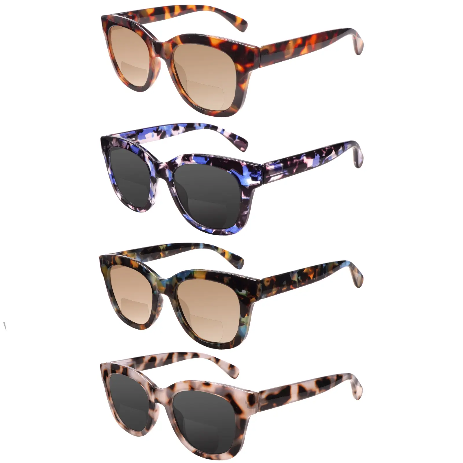 4-Pack Women's Bifocal Reading Sunglasses with Blue Light Blocking & UV Protection, Stylish Eyeglass Frames for Outdoor Activities, Gift for Family & Friends