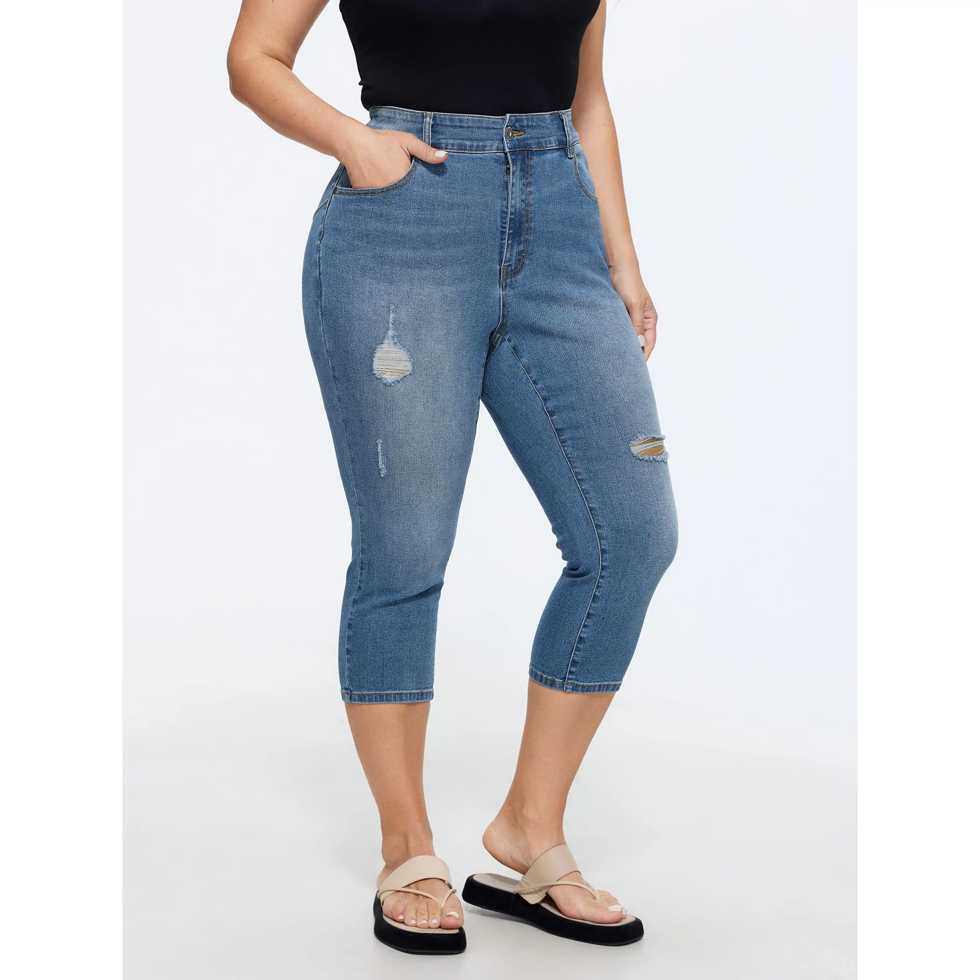 BLOOMCHIC Women's Curvy Plus Size Hole Skinny Jeans - No-Gap Waist, Body-Hugging Stretch Garment, Cotton Denim-Spandex Elastane, Button Fly Closure, Pockets, Slim Fit, Sizes M-6X (20/2X, 2026 Spotlight) Summer Finds, Basic