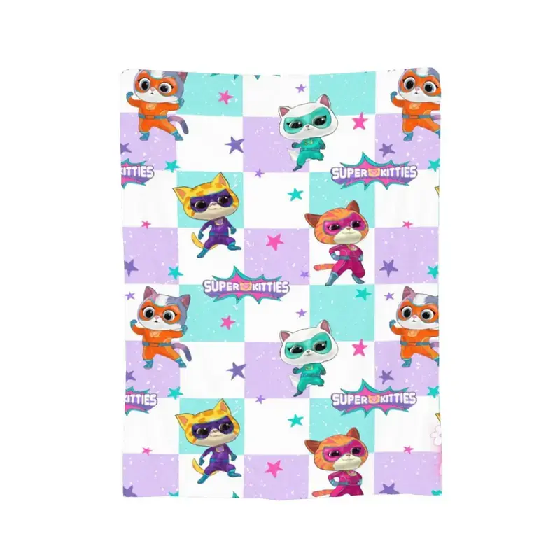 Ultra Soft Anti-Pilling Lightweight Flannel Throw Blanket with SuperKitties Cartoon Print, Comfort Cozy Kids Blanket for Indoor Lounging and Outdoor Trips, Versatile Blanket for Bedroom Couch Sofa