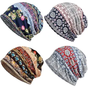 4 Pack Slouchy Beanie Cap Hip-Hop Soft Lightweight Running Motorcycle Riding Balaclavas Adult Skull Head Cover Hats Cap for Men Women, Fit For 56-61cm Head Size