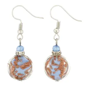 Glass Of Venice Murano Glass Luminosa Sparkling Disk Earrings - Sky Blue Handmade Dangle Earrings for Women Crafted in Venice, Italy, Blue Beaded Earrings, Brightly Colored Earrings