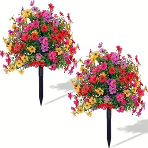Artificial Daisy Tree with Ground Stake, 1 Box UV Resistant Faux Evergreen Shrub, Low Maintenance Elegant Decoration for Indoor & Outdoor Garden, Fruit, Vibrant Faux Flowers, Outdoor Fake Flowers