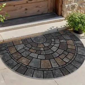 Half Round Door Mat, Non-Slip Entrance Rug, Durable Polyester Material, Indoor Outdoor Use, Easy Clean Mosaic Pattern, Housewarming Gift, Geometric Pattern Rug, Decorative Rug, Patio Rug