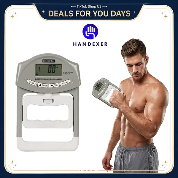 Handexer Digital Hand Dynamometer 198lb/90kg - Grip Strength Tester & Adjustable Hand Grip Strengthener with LCD Display - Hand Grip Trainer for Sports, Strength Training, Physical Therapy, Rehab, Home Gym Workout & Grip Challenge, DealsForYouDays