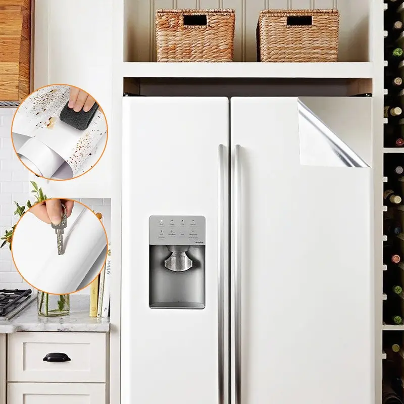 Glossy White Fridge Stickers,Peel-And-Stick Wallpaper, Textured Matte Solid Color Self-Adhesive Contact Paper, Removable, Suitable for Cabinets, Kitchens, Wardrobes, Walls, Drawers, Tables, Nightstands