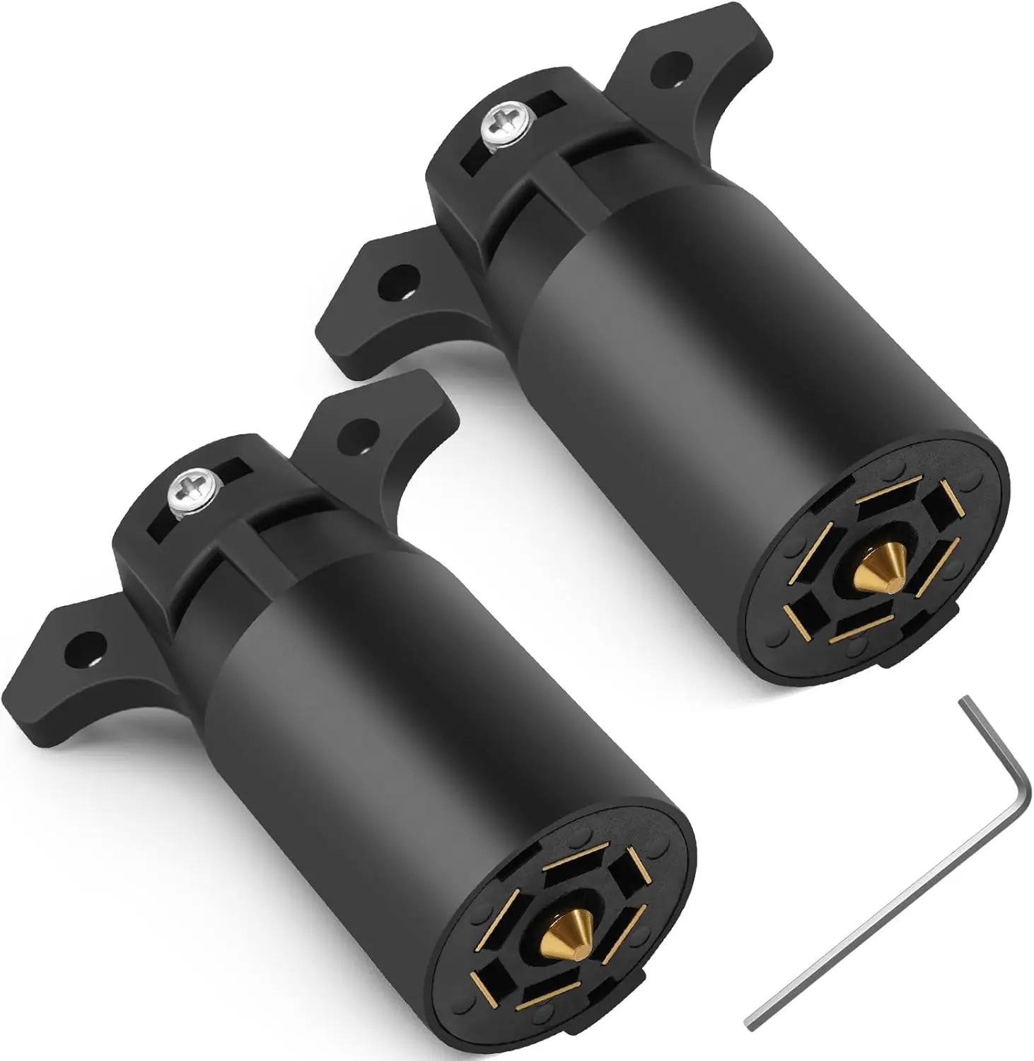 2-Pack 7-Way 7-Pin Round Trailer Plug Connectors, 12V Standard Nylon+Metal Socket Wiring Harness Replacement with Detachable Terminals, Ergonomic Water-Resistant RV-Style Light Accessory for Motorhomes, Boats, RVs/Campers, Screw