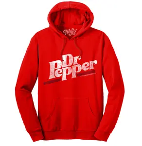 Dr Pepper Distressed Logo Pullover Hooded Sweatshirt - Red