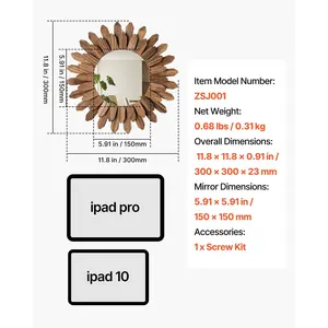 VEVOR Wall Mirror Decorative, 12-inch Rustic Wood Wall Decor Mirror, Boho Sunburst Aesthetic Mirrors for Bedroom Living Room Bathroom Entryway - Warming Gifts for New Home (Carbonized Black)