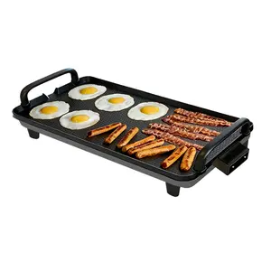Smoke-free electric grill pan, suitable for family gatherings; nonstick grill pan; indoor grill rack combo (2-in-1); nonstick coating; can simultaneously cook steak/oysters/kebabs; multi-person barbecue grill; adjustable temperature; includes an oil colle