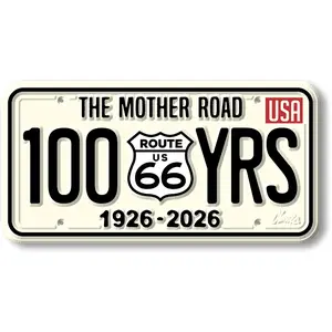 Route 66 100 Years License Plate Magnet by Classic Magnets, 3.8" x 1.9"