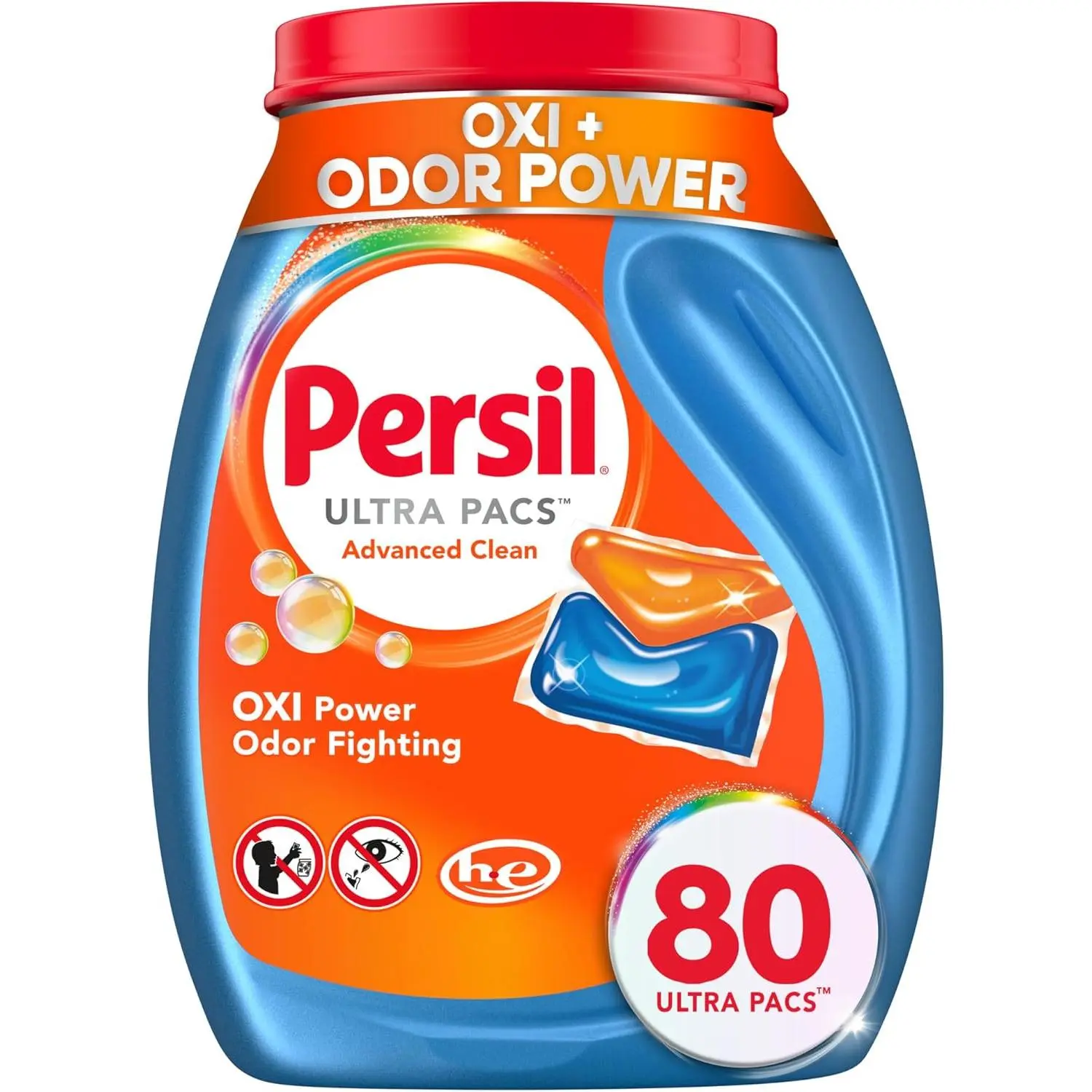 Persil Ultra Pacs Laundry Detergent, Oxi+Odor Power with Fabric Care Ingredients for Deep Cleaning and Vibrant Whites, 80 Count, Clothing Care, Pre-Measured, Deodorization Care