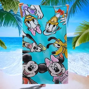 Mickey Watercolor Beach Towel, Gradient Blue Cartoon Print Bath Towel, Soft Skin-Friendly Towel for Home, Pool Party, Yoga, Summer Outdoor Use