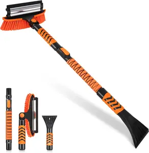 IOVELOMENT P441 Extendable Snow Brush & Ice Scraper with 180° Pivoting Head Soft PVC Bristles Silicone Squeegee Adjustable Handle Scratch Free Car Snow Removal Tool