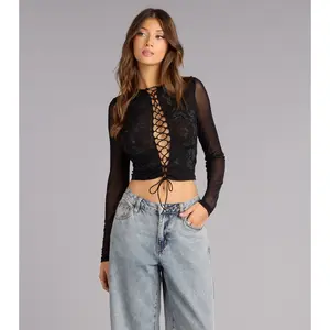 Laced-Up Intrigue Rhinestone Crop Top