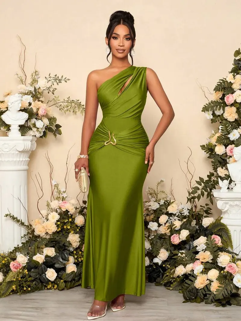 green asymmetrical dress Stunning Dark Green Mermaid Prom Dress with Sleeveless Beading and Lac –  Newinlook main image 1