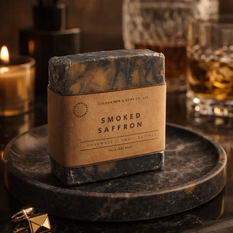 Handmade Smoked Saffron Soap - Rich Creamy Lather, Warm Smoky Sophisticated Fragrance, Masculine Refined Aroma, Daily Body Care Cleanser Body Care Coconut Body Care