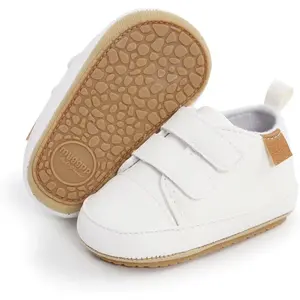 Unisex PU Leather Baby Shoes - Non-Slip Rubber Sole, High-Top, Hook-and-Loop Closure, Newborn-Fit, Year-Round Unisex Wear, Infant First Walking Shoes, Toddler Crib Loafers Flats