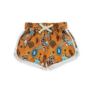 Western Cow cactus Print Summer Girls Shorts