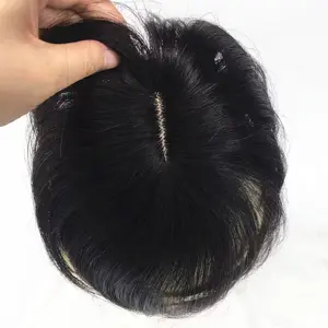 Natural Human Hair Topper Toupee Light Thin Clip in Hair Bangs for Short Hair Women and Men 6 inches Middle Part Straight Hairpieces for Mild Hair Loss Volume