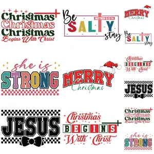 12 Christmas Theme Colorful Letter Heat Transfer Stickers, 6 Large & 6 Small, Washable DIY Fashion DTF Iron-On Patches for Clothes