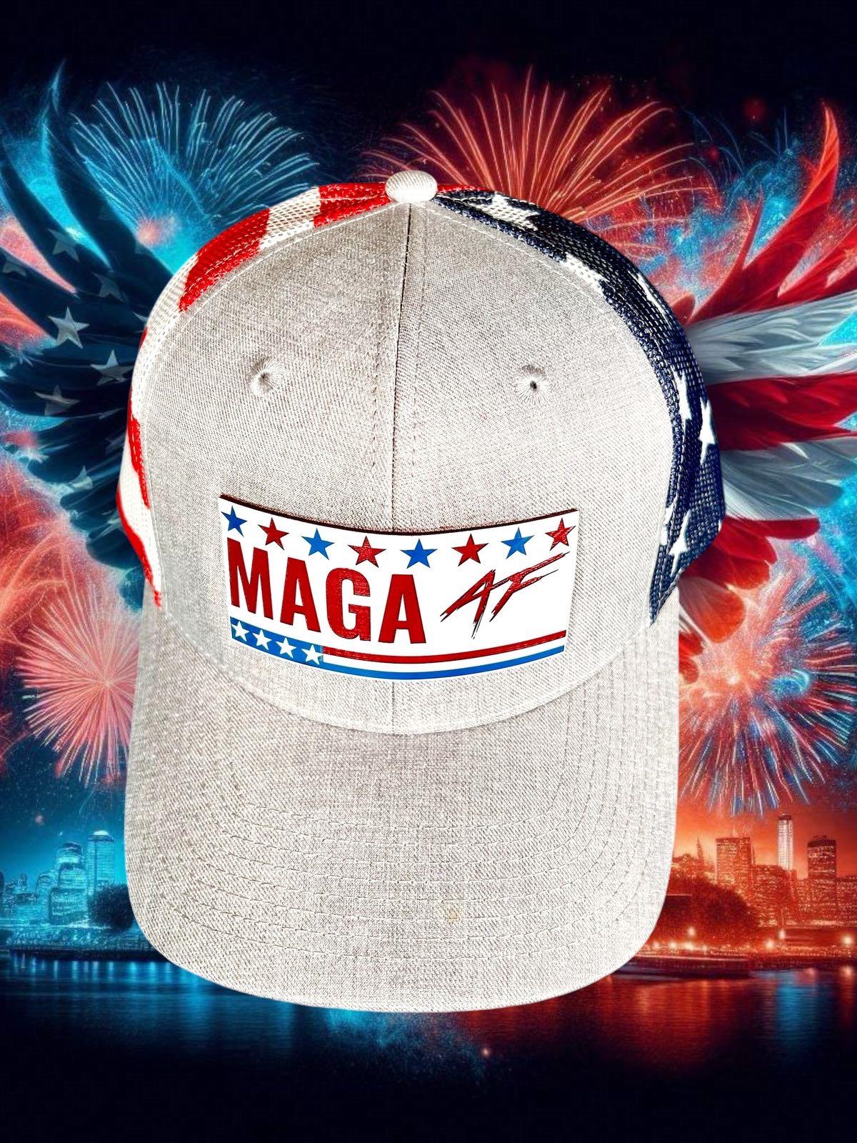 Maga AF acrylic patch on America trucker hat