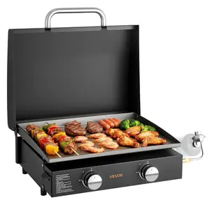 【SummerFinds】VEVOR Gas Griddle, 2 Burner Tabletop Griddle, 22 inch Portable Griddles Propane with Lid, Oil Drain Hole & Oil Collection Tray, 2 x 11000BTU Camping Flat Top Grill for Outdoor Cooking, Tailgating