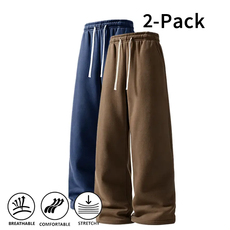 2-Pack Soft Stretch Wide Leg Sweatpants Fall Winter Breathable Comfy Drawstring Loose Casual Sports Trousers Daily Wear
