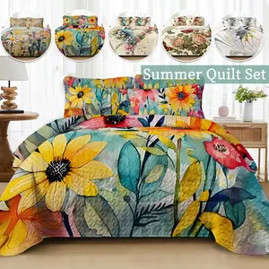 2/3 Piece Embroidered Quilt Set, Digital Floral Print Bedding Set, Comfortable & Stylish Design, Perfect for Home Decor
