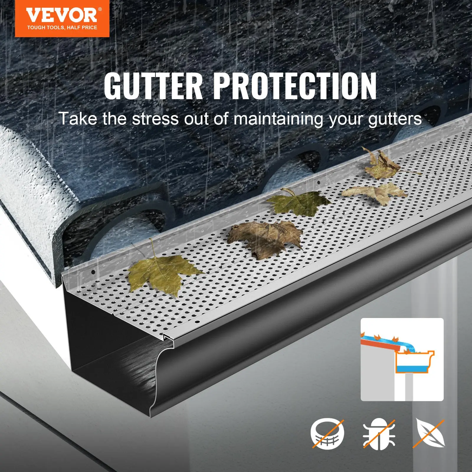 【summerfinds】VEVOR Gutter Guard, 6 inch Width, Aluminum Leaf Filter DIY Gutter Cover, 26 PCS 104 ft Total Length, 0.157'' Hole Diameter & 0.02'' Thick Gutter Guards Fits Any Roof or Gutter Type