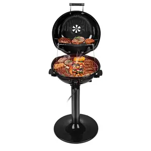 Techwood 1600W Electric BBQ Grill 15-Serving Indoor Outdoor Family Grill Double Layer Design Portable Removable Stand Fast Heating Nonstick Large Grilling Surface pu kom _ indoor smokeless grill electric  kettle