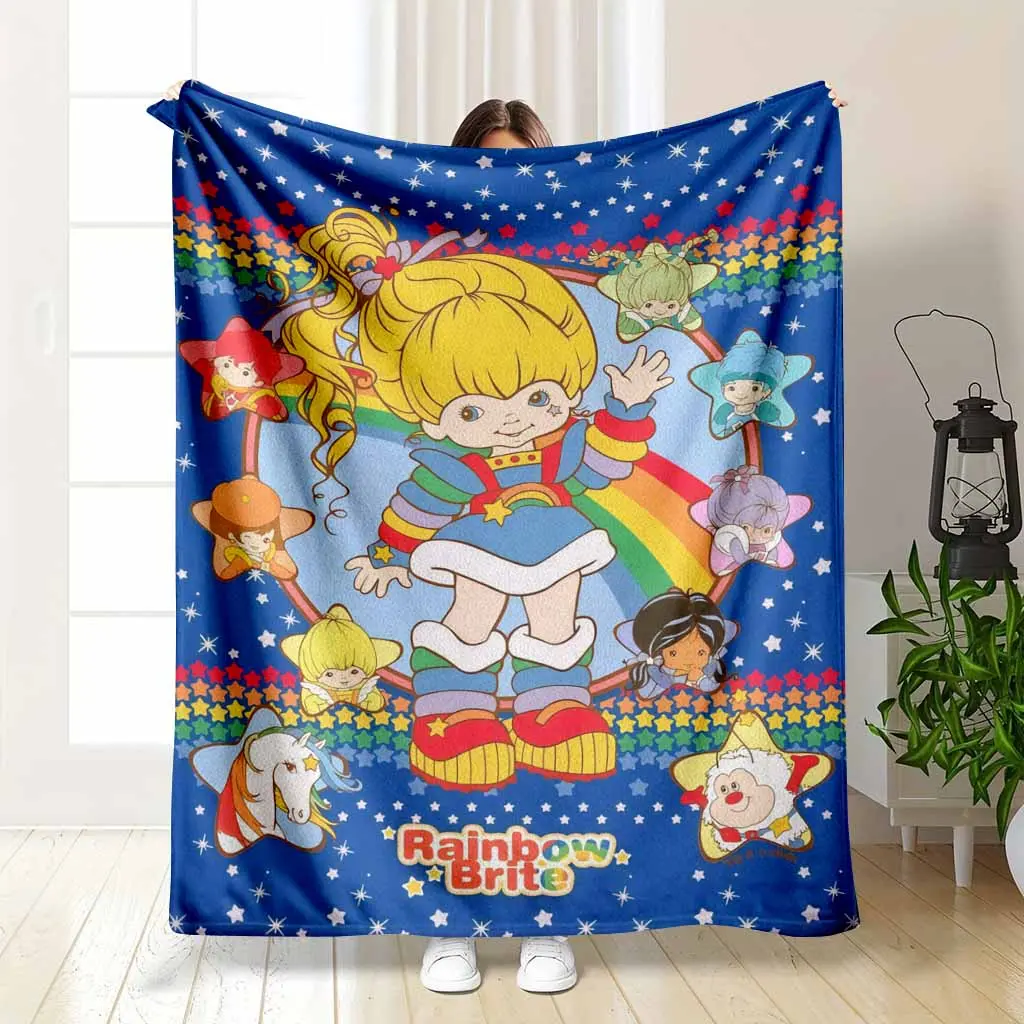 Rainbow Brite Fleece Blanket - Vibrant Star-Themed Animation Art Design, Lightweight Cozy Blanket, Soft Wrinkle-Resistant Fabric, Ideal for Bedrooms, Movie Nights & Cozy Setup, Classic Animation Fan Gift