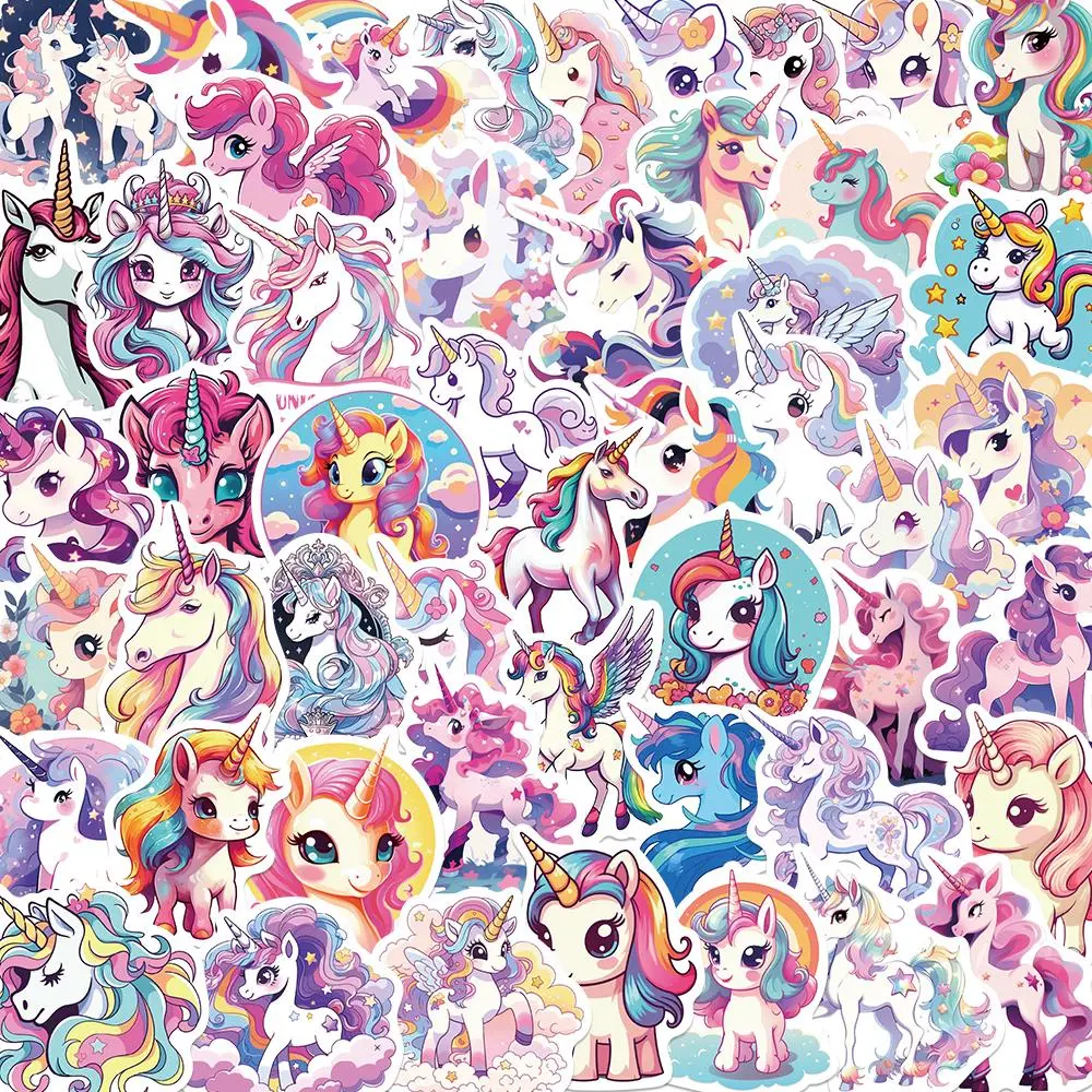 Cartoon Unicorn Pattern Sticker (50pcs), Waterproof Self Adhesive Decor Paper, Decorative Sticker for Gift Greeting Card Water Bottle Laptop Phone, Ornaments