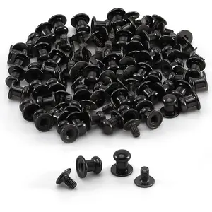 50 Sets Chicago Screws Round Head Button Cross Screw Stud Rivet for DIY Craft Leather Repairs Decoration Accessories (Black,6mm)