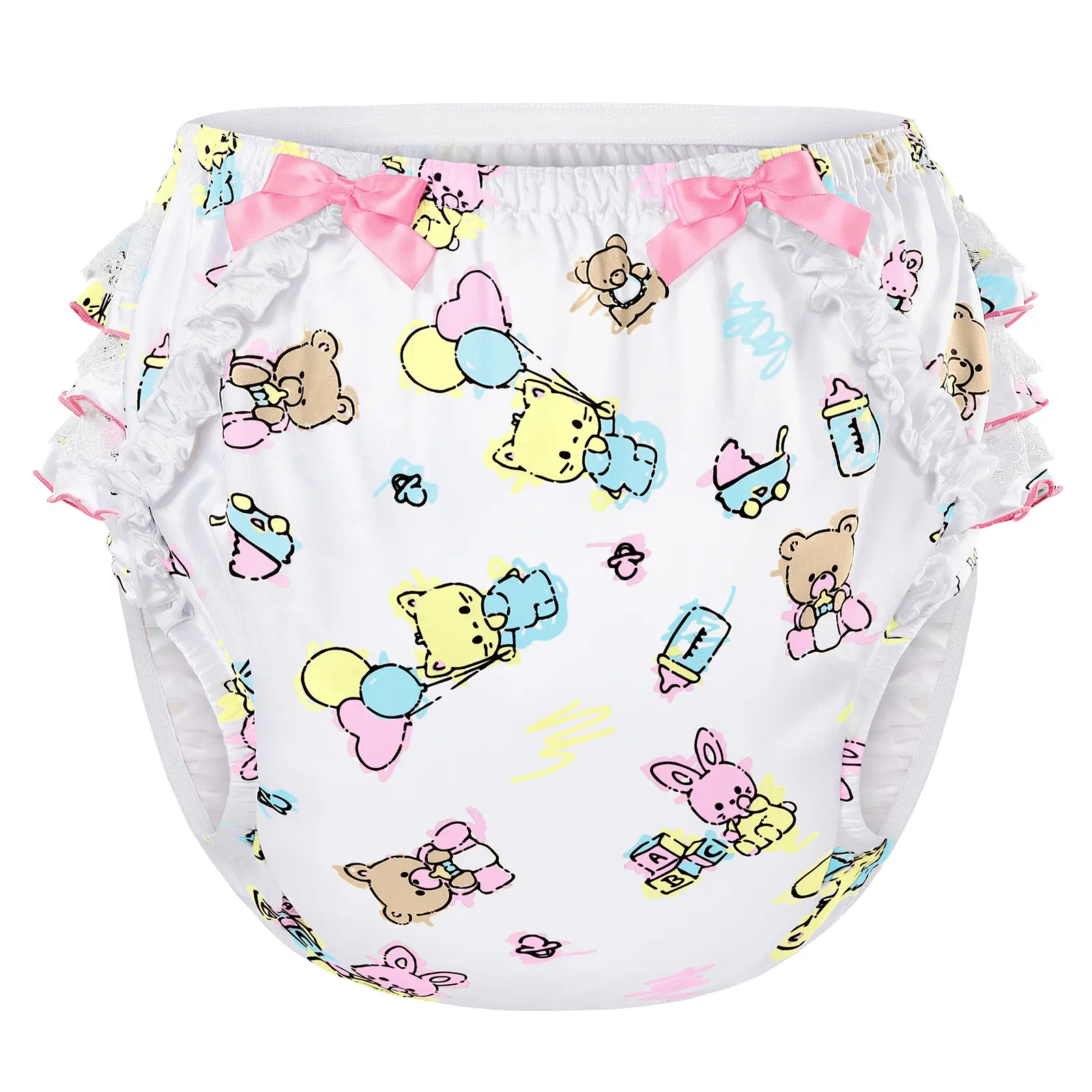 LITTLEFORBIG Reusable Waterproof Polyester Adult Diaper Cover - Baby Cuties Novelty Print with Ruffled Lace, TPU Incontinence Leak Protection, Machine Washable, Day/Night Wear, Single Item, No Battery Needed