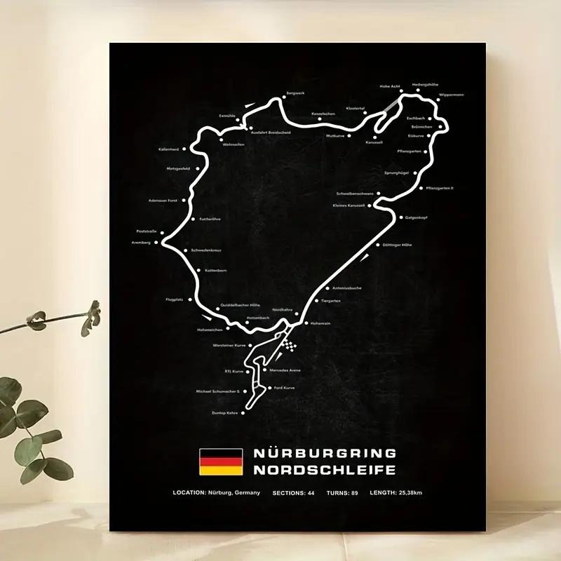 11.81x15.75in Unframed Nürburgring Nordschleife Track Map Printing - Artistic Vehicles-Themed Canvas Wall Art, Home Decoration for Living Room - Ideal Gift for Car Enthusiasts