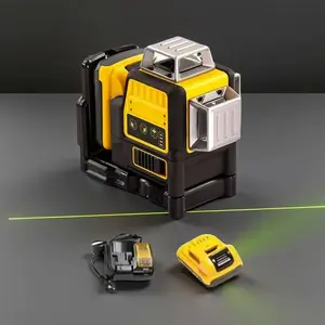 Green Light 12-Line Self-Leveling Laser Level with Magnetic 360° Base, IP54 Waterproof Outdoor Laser Kit with Built-in Rechargeable Battery