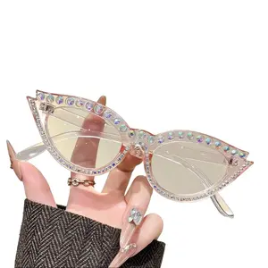 Cat Eye Diamond Encrusted Anti Blue Light Reading Glasses Stylish Rhinestone Trimmed Lightweight Carbon Fiber Frame Comfortable Fit for Home Work Social Events for Women Men
