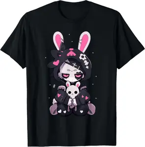 100% Cotton Goth Bunny Anime Cute Gothic Outfit Grunge T-Shirt