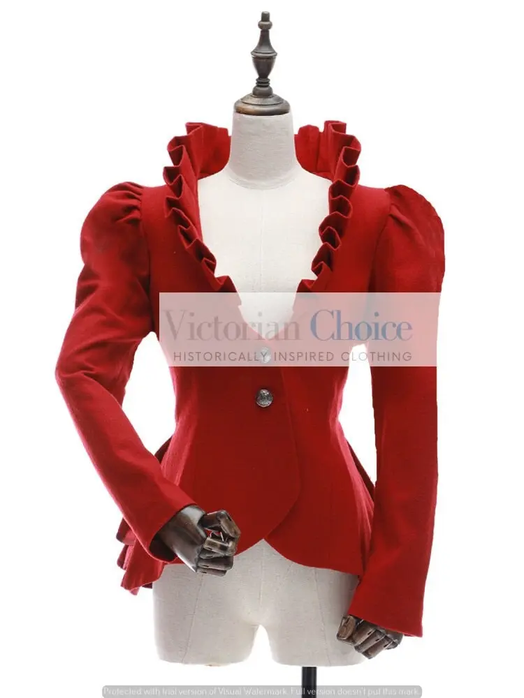 Christmas Holiday Blazer, Edwardian Vintage Style Red Velveteen Blazer, Vintage Style Jacket, Steampunk Punk Jacket, Gothic Steampunk Jacket