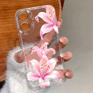 Creative Floral Lily Flower Pattern Transparent Tpu Shockproof Protective Phone Case Cover for iPhone 15 15 Plus 15 Pro 15 Pro Max 11-16 Promax