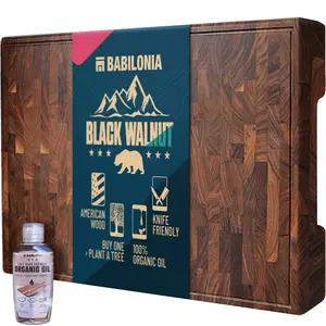American Black Walnut Cutting Board (ExtraThick 1.7"), Premium Quality & Professional Butcher Block. Heavy Duty End Grain Wood Chopping Board 19.7"L x 12.2"W (Oil bottle & Plate included)